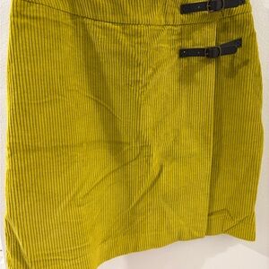 Boden Chartreuse Corduroy above knee Skirt with Brown Buckles